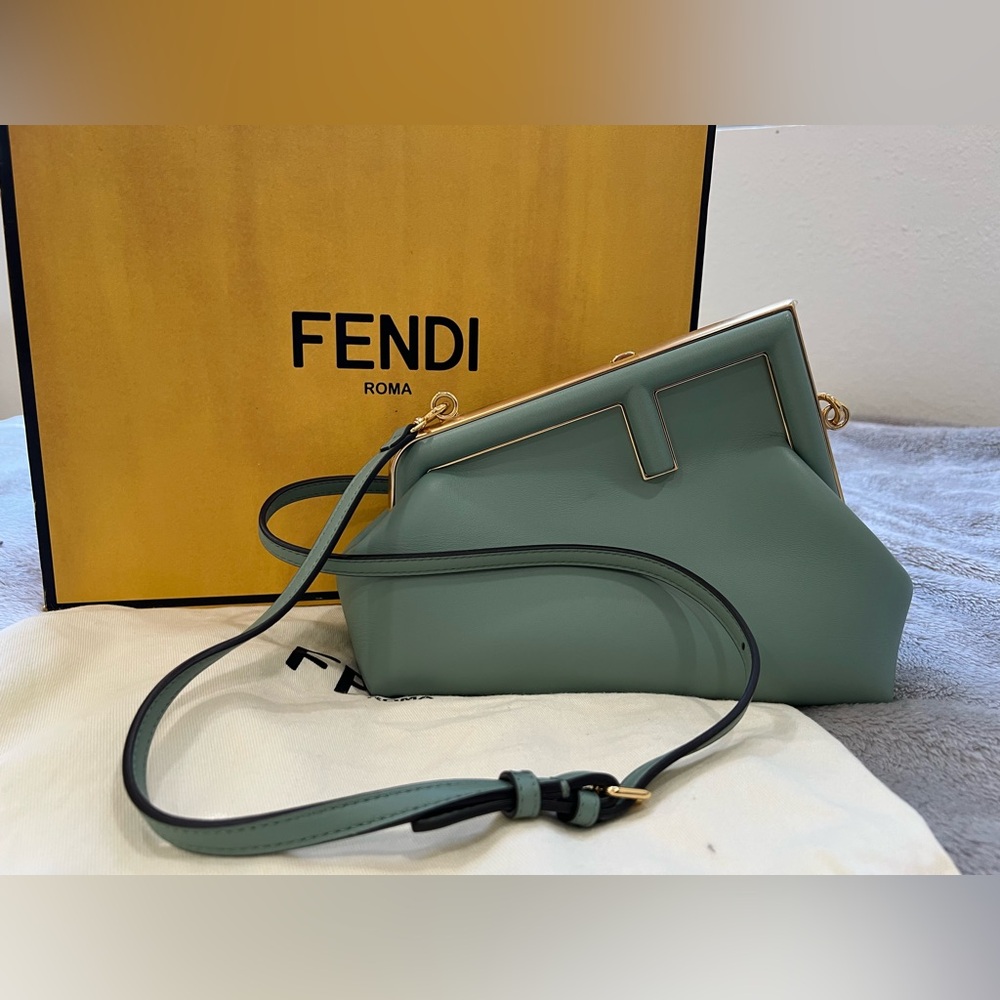 FENDI Shiny Nappa Small Fendi First in Mint Green Monogram Motif
